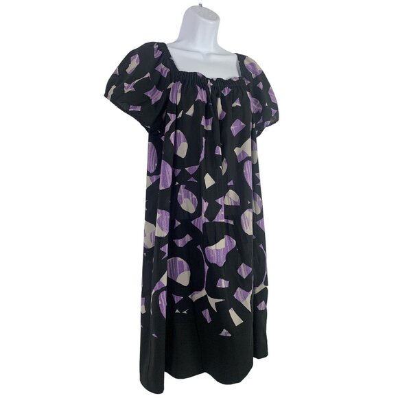 Daisy Fuentes Purple & Black Abstract Print Elastic Square Neckline Dress Large - Picture 3 of 9